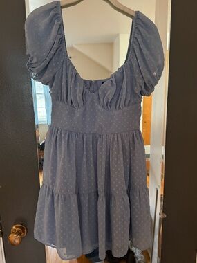 Windsor Dusty Blue Swiss Dot Puff Sleeve Dress